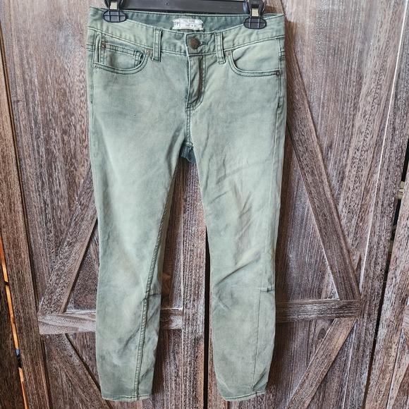 Free People Denim - Free People Jeans Women's Size 26 Green‎ Skinny Zipper Detail Garment Dyed Soft